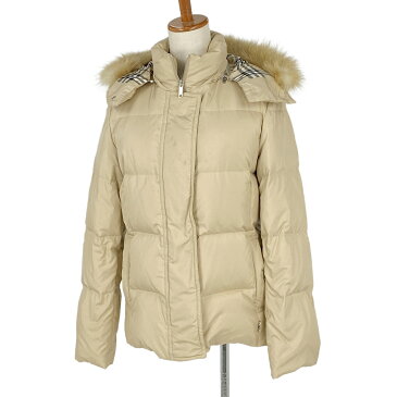 【期間中P最大10倍 2/7 23:59迄】 バーバリー BURBERRY ファー付き ダウン コート アウター ジャケット ノバチェック ヘイマーケット ダウンコート ベージュ レディース 【中古】