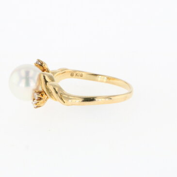 ミキモト MIKIMOTO デザイン パール リング K18 イエローゴールド 指輪 真珠 リング 11.5号 YG パール ダイヤモンド レディース 【中古】