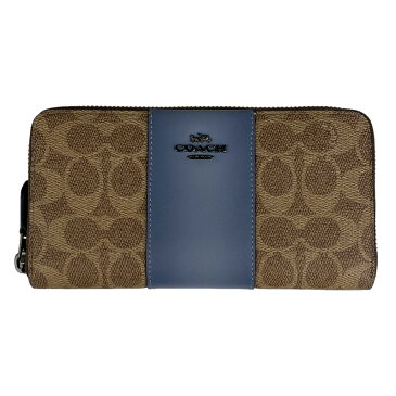 53%OFF コーチ COACH シグネチャー ストライプ ラウンドファスナー 長財布 札入れ 小銭入れ 長財布 PVC ベージュ ブルー 31546 レディース 【中古】 msp59perb