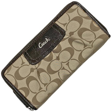 34%OFF コーチ COACH シグネチャー ラウンドファスナー 長財布 札入れ 小銭入れ ラウンドジップ 長財布 キャンバス ブラウン レディース 【中古】 msp39perb