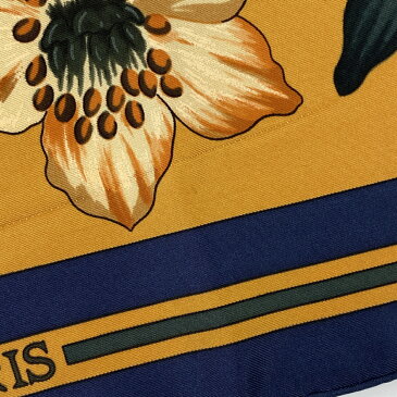エルメス HERMES カレ 90 Flora 花 ニキ グランドリス Niki Goulandris スカーフ シルク オレンジ マルチカラー レディース 【中古】
