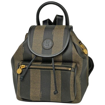 フェンディ FENDI ペカン柄 リュックサック ロゴ ミニ 巾着 リュック PVC ブラック ブラウン レディース 【中古】