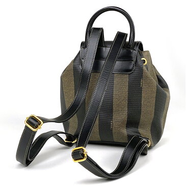 フェンディ FENDI ペカン柄 リュックサック ロゴ ミニ 巾着 リュック PVC ブラック ブラウン レディース 【中古】