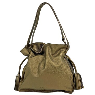 ロエベ LOEWE フラメンコ 30 2WAY 巾着 タッセル フリンジ アナグラム ショルダーバッグ レザー ブロンズ レディース 【中古】