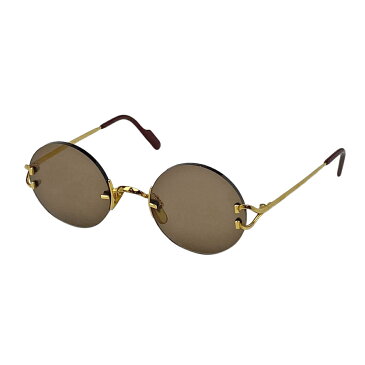 カルティエ CARTIER ロゴ サングラス ラウンド型 サングラス ゴールド プラスチック パラジウム ブラウン レディース 【中古】