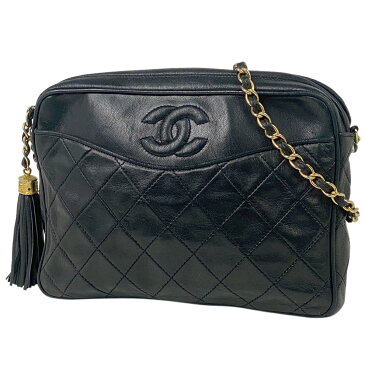 26%OFF シャネル CHANEL ココマーク フリンジ チェーン ショルダーバッグ CCマーク タッセル マトラッセ ショルダーバッグ レザー ブラック レディース 【中古】 msp29perb