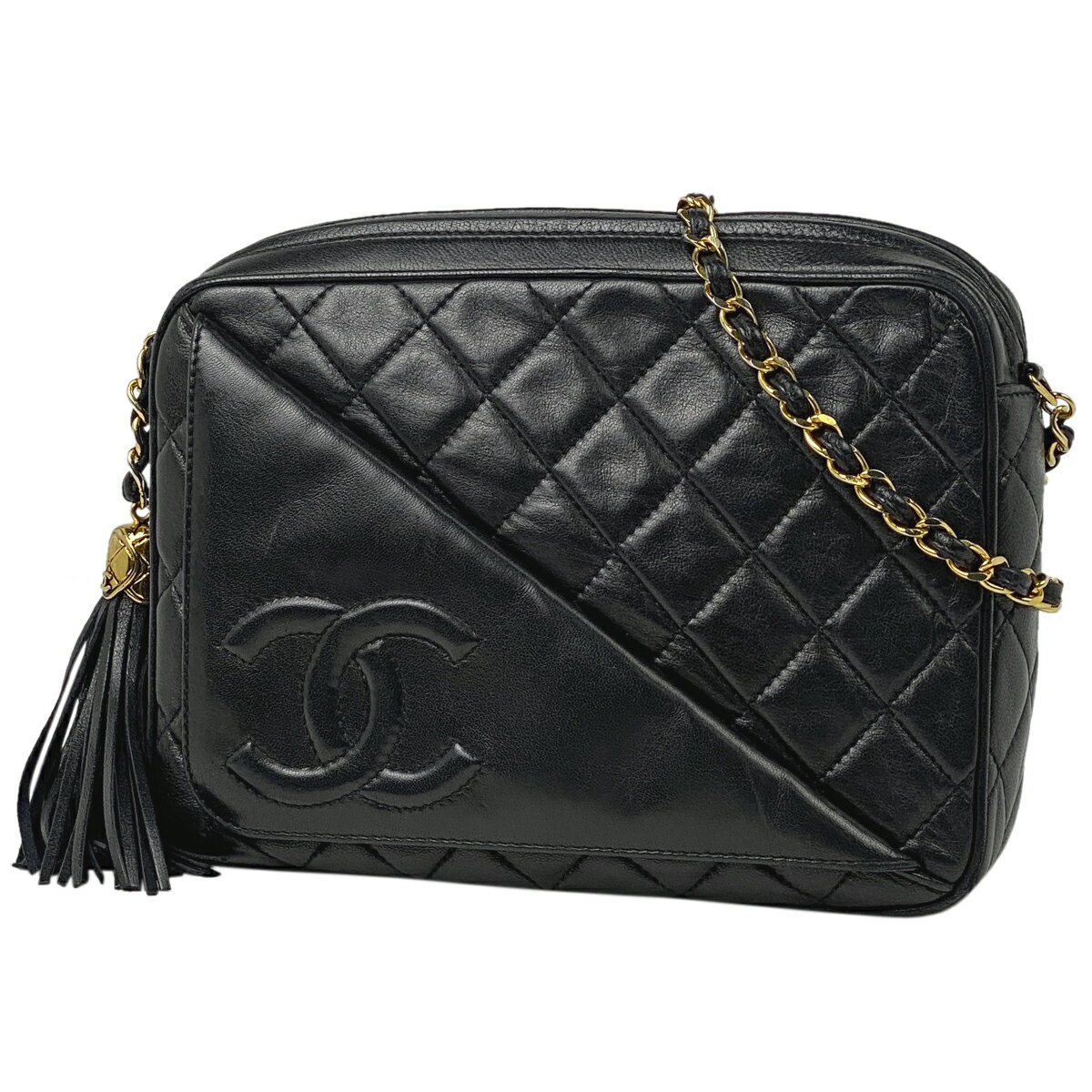 25%OFF シャネル CHANEL ココマーク フリンジ チェーン ショルダーバッグ CCマーク タッセル マトラッセ ショルダーバッグ レザー ブラック レディース 【中古】 msp29perb