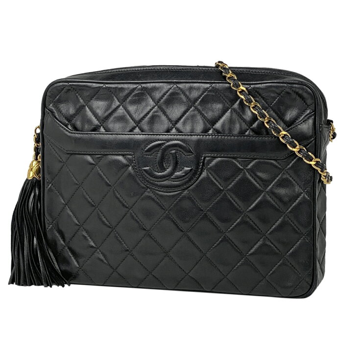 【ポイント10倍】シャネル CHANEL ココマーク フリンジ チェーン ショルダーバッグ CCマーク タッセル マトラッセ ショルダーバッグ レザー ブラック レディース 【中古】