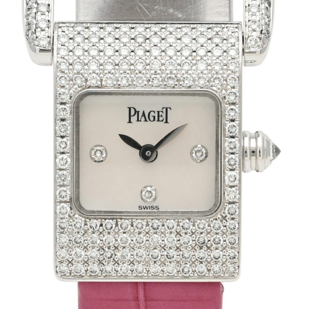 ピアジェ PIAGET ミスプロトコール 5225 腕時計 WG レザー ダイヤモンド クォーツ ホワイト レディース 【中古】