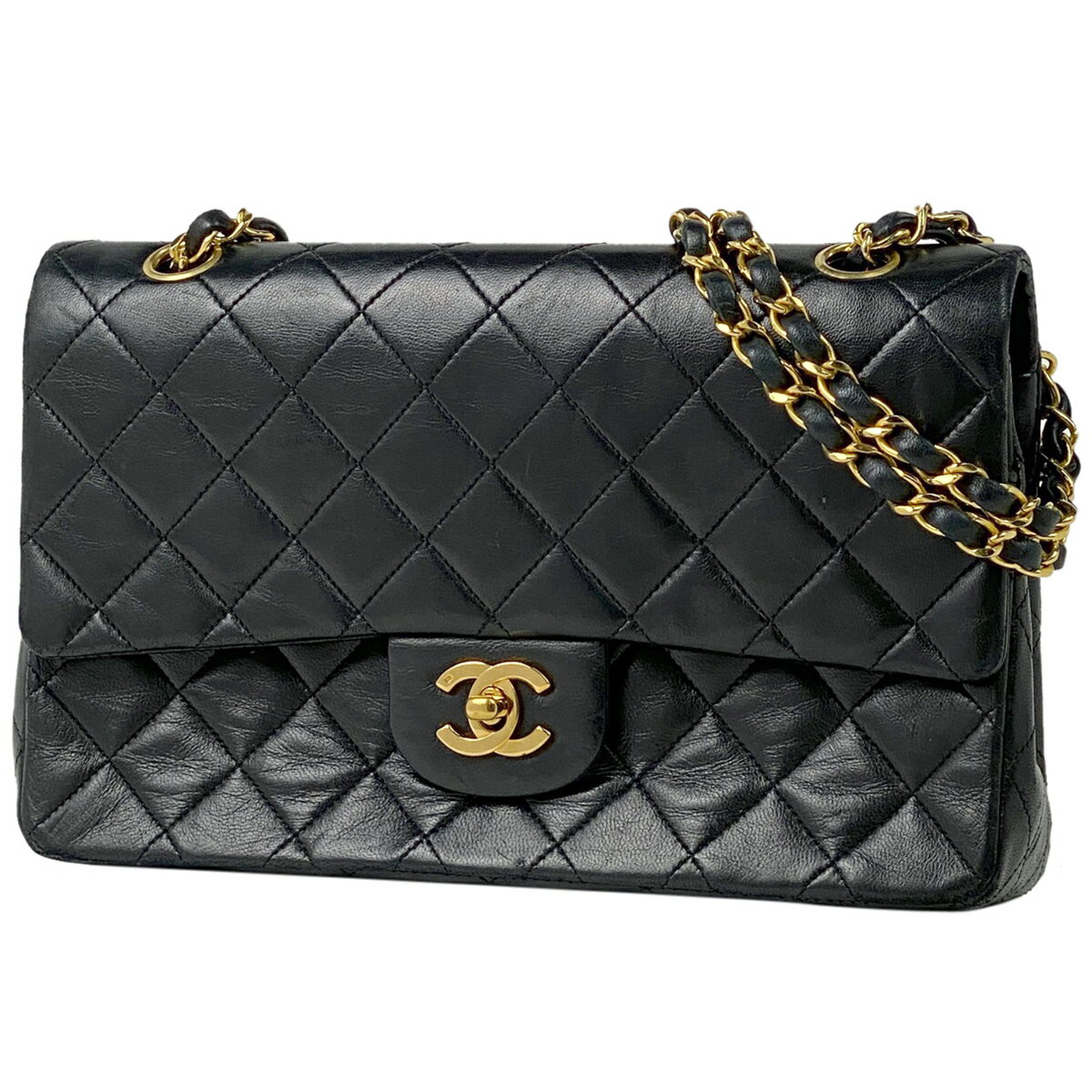 【ジャンク品】シャネル CHANEL マトラッセ Wフラップ チェーン ショルダーバッグ ココマーク CC ハンドバッグ レザー ブラック レディース 【中古】