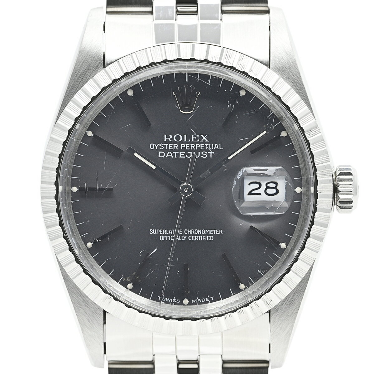 【ラッピング可】 ロレックス ROLEX デイトジャスト クロノメーター 16030 腕時計 SS 自動巻き グレー メンズ 【中古】