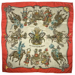 【ラッピング対象】 エルメス HERMES カレ 90 LES FETES DU ROI SOLEIL 太陽王の祝典 スカーフ シルク オレンジ マルチカラー レディース ネット予約