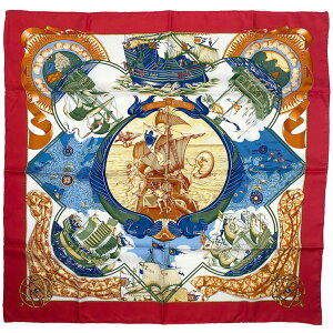 【ラッピング対象】 エルメス HERMES カレ 90 Au-dela des cinq mers 5つの海を越えて スカーフ シルク レッド マルチカラー レディース バーゲン