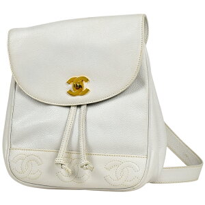 シャネル CHANEL トリプルココマーク リュックサック CC バックパック デイパック キャビアスキン ホワイト レディース 通販