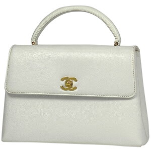 シャネル CHANEL ココマーク ハンドバッグ CCマーク 手提げ キャビアスキン ホワイト レディース ネット予約