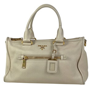 プラダ PRADA ロゴ ハンドバッグ 2WAY ショルダーバッグ ハンドバッグ レザー アイボリー レディース 通販セール