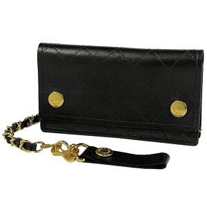 【ラッピング対象】シャネル CHANEL ロゴ チェーン ウォレット ミニ財布 小銭入れ カードケース カード入れ 小物入れ 二つ折り財布 レザー ブラック レディース キャンペーン