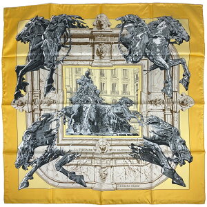 【ラッピング対象】エルメス HERMES カレ 90 LA FONTAINE DE BARTHOLDI バルトルディの泉 スカーフ シルク イエロー マルチカラー レディース ネット通販