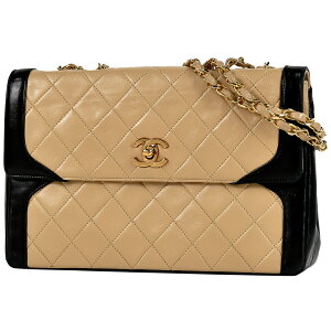 シャネル CHANEL ココマーク チェーン ショルダーバッグ CCマーク マトラッセ バイカラー Wチェーン レザー ベージュ ブラック レディース 通販セール