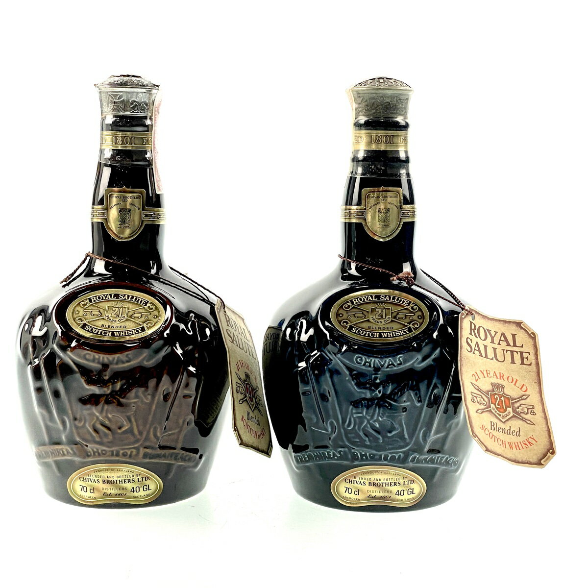 2本 ロイヤルサルート Royal Salute 21年 茶 青 スコッチ 700ml ウイスキー セット 【中古】