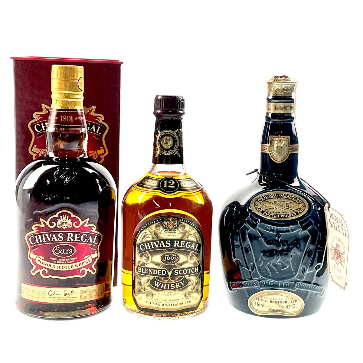 3本 シーバスリーガル CHIVAS REGAL エクストラ 12年 旧ボトル ロイヤルサルート 21年 スコッチ ウイスキー セット 【中古】