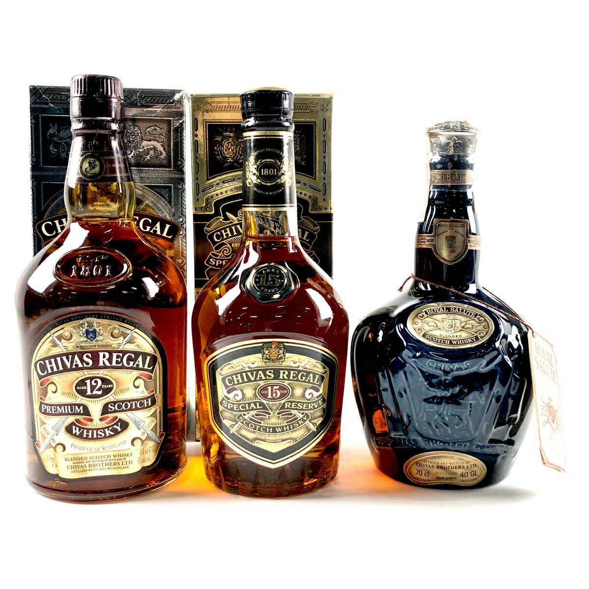 3本 シーバスリーガル CHIVAS REGAL 12年 15年 スペシャルリザーブ ロイヤルサルート 21年 青 スコッチ ウイスキー セット 【中古】