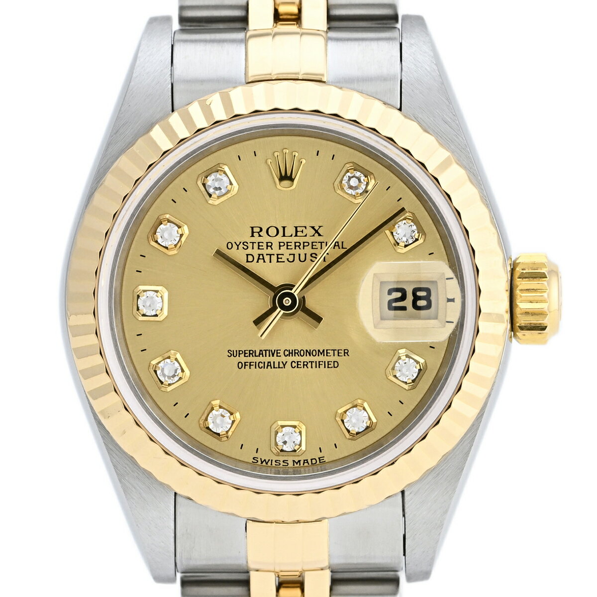 23％OFF 【ラッピング可】 ロレックス ROLEX デイトジャスト 10Pダイヤ 79173G 腕時計 SS YG ダイヤモンド 自動巻き シャンパンゴールド レディース 【中古】 msp29