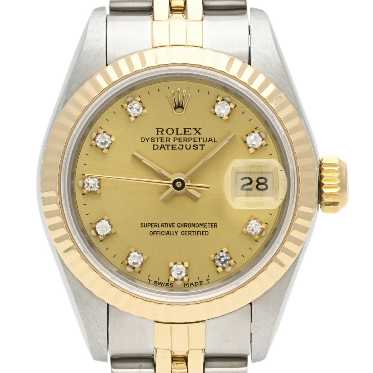 【ラッピング可】 ロレックス ROLEX デイトジャスト 10Pダイヤ クロノメーター 69173G 腕時計 SS YG ダイヤモンド 自動巻き シャンパンゴールド レディース 【中古】