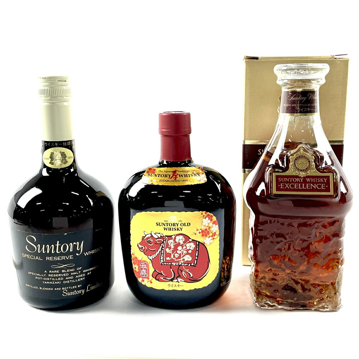 【東京都内限定発送】 3本 サントリー SUNTORY スペシャルリザーブ エクセレンス オールド 干支ラベル 丑 2009年 国産 ウイスキー セット 【中古】