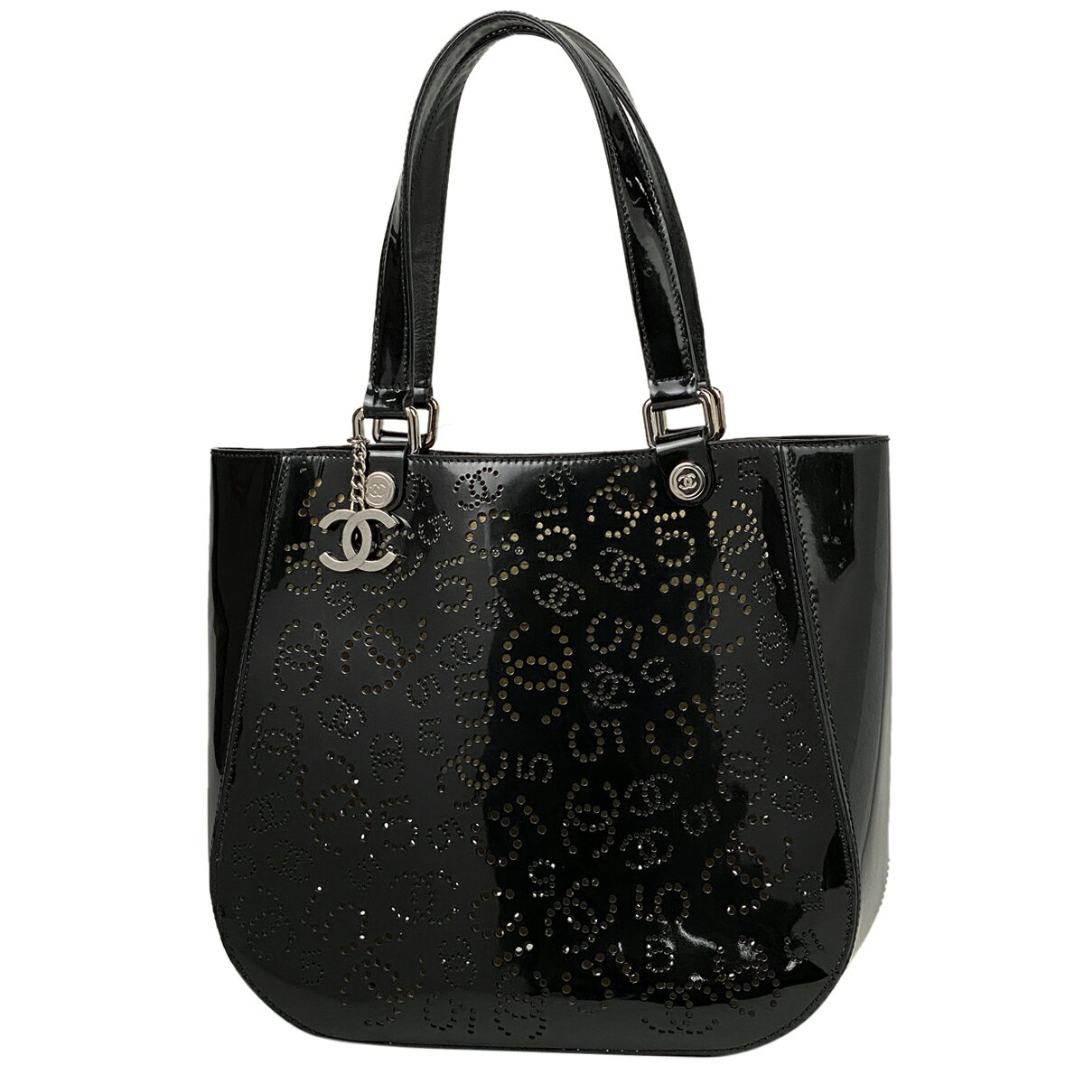 14%OFF シャネル CHANEL ココマーク トートバッグ パンチング No5 CC エナメル トートバッグ パテントレザー ブラック レディース 【中古】 msp29のサムネイル