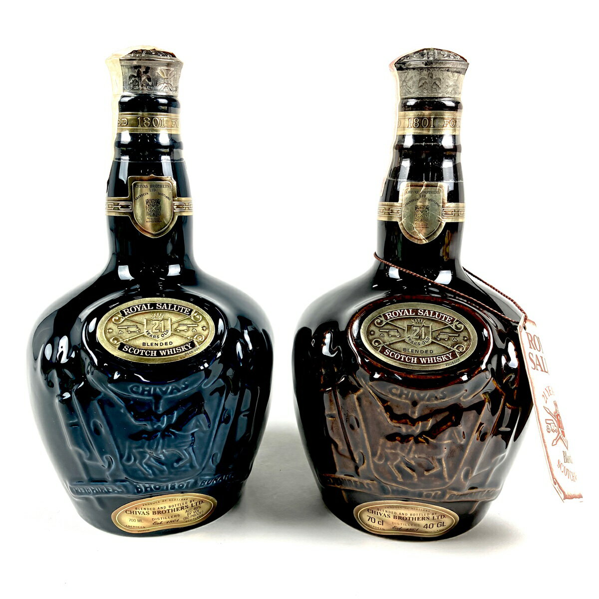 2本 シーバスリーガル CHIVAS REGAL ロイヤルサルート 21年 青 茶 スコッチ 700ml ウイスキー セット 【中古】