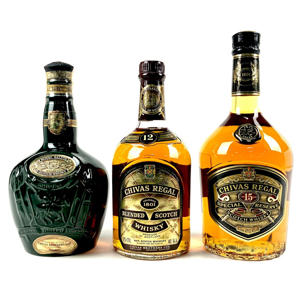 3本 シーバスリーガル CHIVAS REGAL ロイヤルサルート 21年 緑 12年 旧ボトル 15年 スペシャルリザーブ スコッチ ウイスキー セット 【中古】