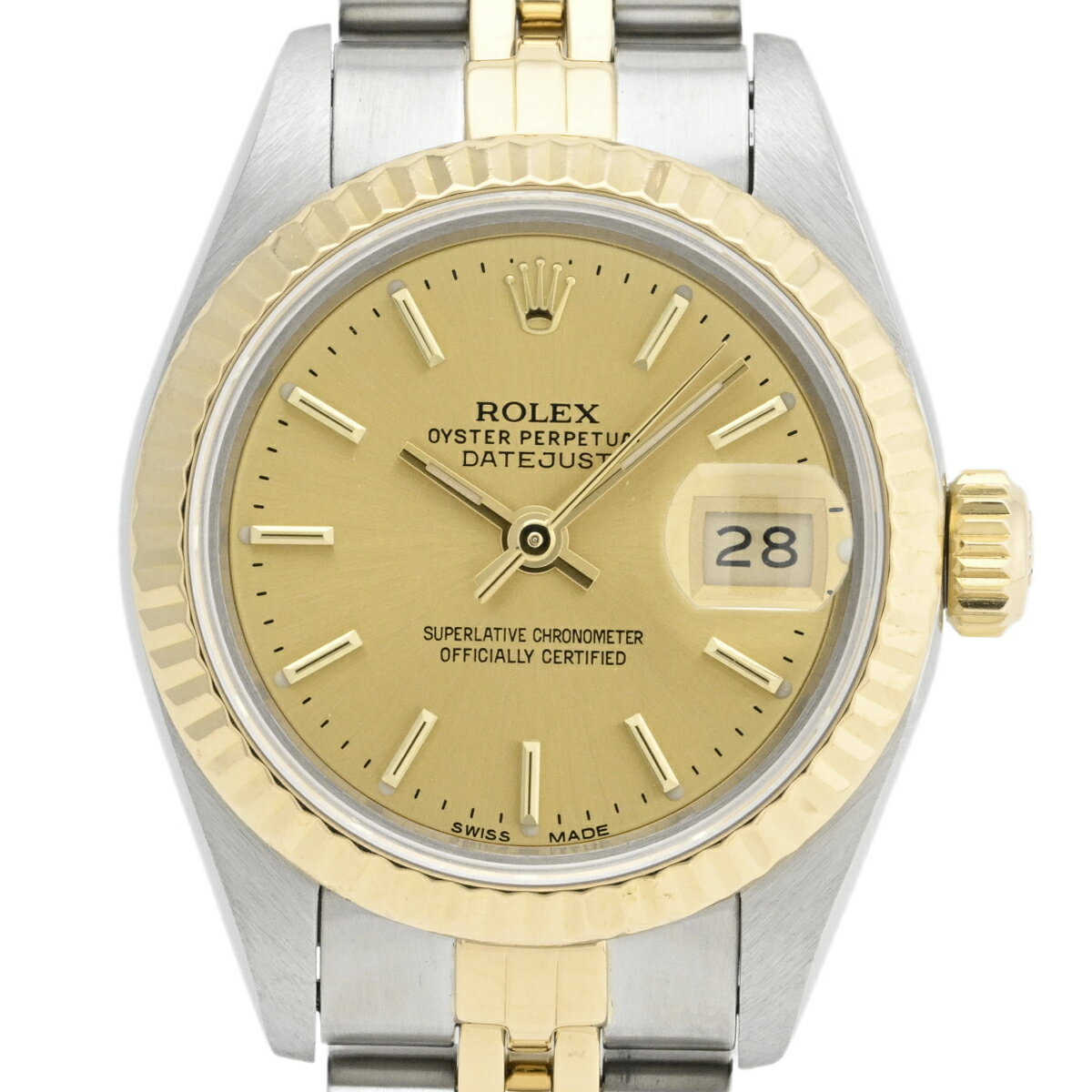 【ラッピング可】 ロレックス ROLEX デイトジャスト 69173 腕時計 SS YG 自動巻き シャンパンゴールド レディース 【中古】