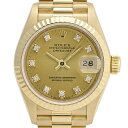 【ラッピング可】 ロレックス ROLEX デイトジャスト 10Pダイヤ クロノメーター 69178G 腕時計 YG ダイヤモンド 自動巻き シャンパンゴールド レディース 【中古】