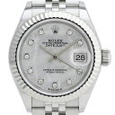 【ラッピング可】 ロレックス ROLEX デイトジャスト 10Pダイヤ 279174NG 腕時計 SS WG ダイヤモンド 自動巻き ホワイト レディース 【中古】