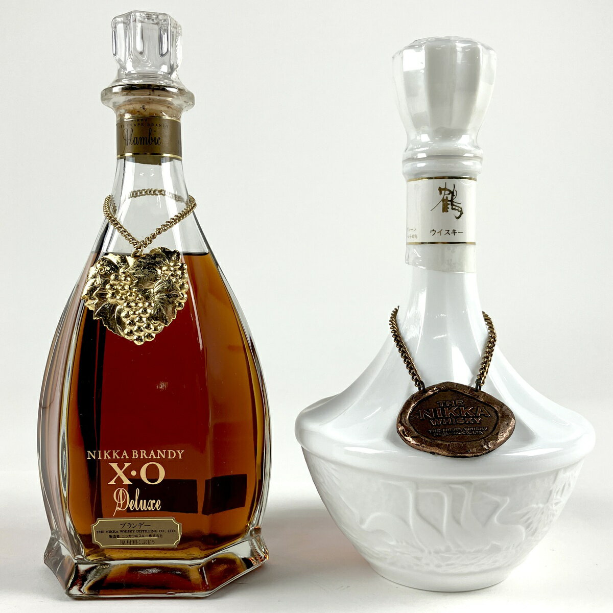 【東京都内限定発送】 2本 ニッカ NIKKA XO デラックス 鶴 白陶器 ブランデー ウイスキー セット 【中古】