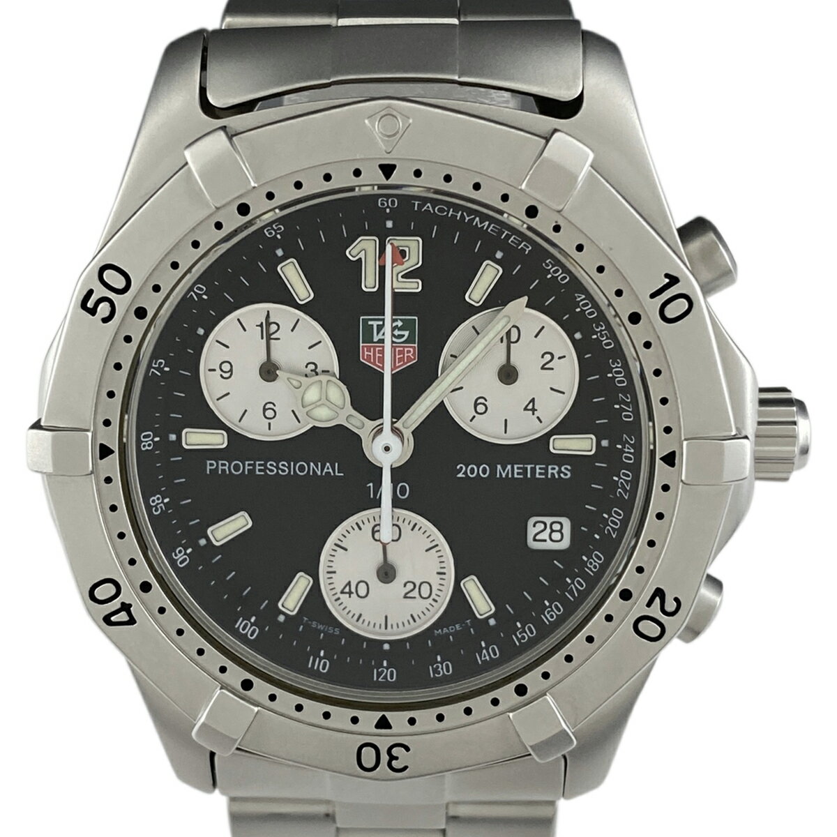 【ラッピング可】 タグホイヤー TAG HEUER プロフェッショナル200 クロノグラフ CK1110 腕時計 SS クォーツ ブラック メンズ 【中古】のサムネイル