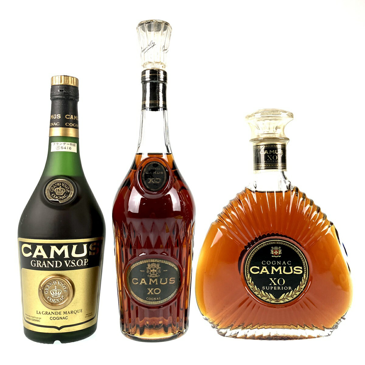 3本 カミュ CAMUS グランド VSOP フロスティボトル XO ロングネック XO スーペリオール コニャック 700ml ブランデー セット 【中古】