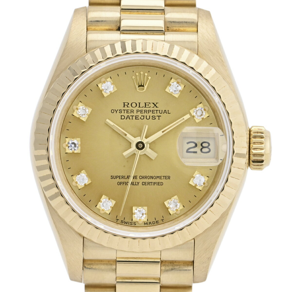 【ラッピング可】 ロレックス ROLEX デイトジャスト 10Pダイヤ 69178G 腕時計 YG ダイヤモンド 自動巻き シャンパンゴールド レディース 【中古】