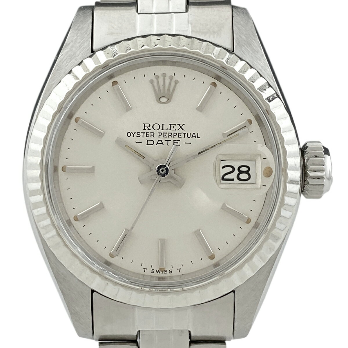 【ラッピング可】 ロレックス ROLEX オイスターパーペチュアル デイト 6917 腕時計 SS WG 自動巻き シルバー レディース 【中古】