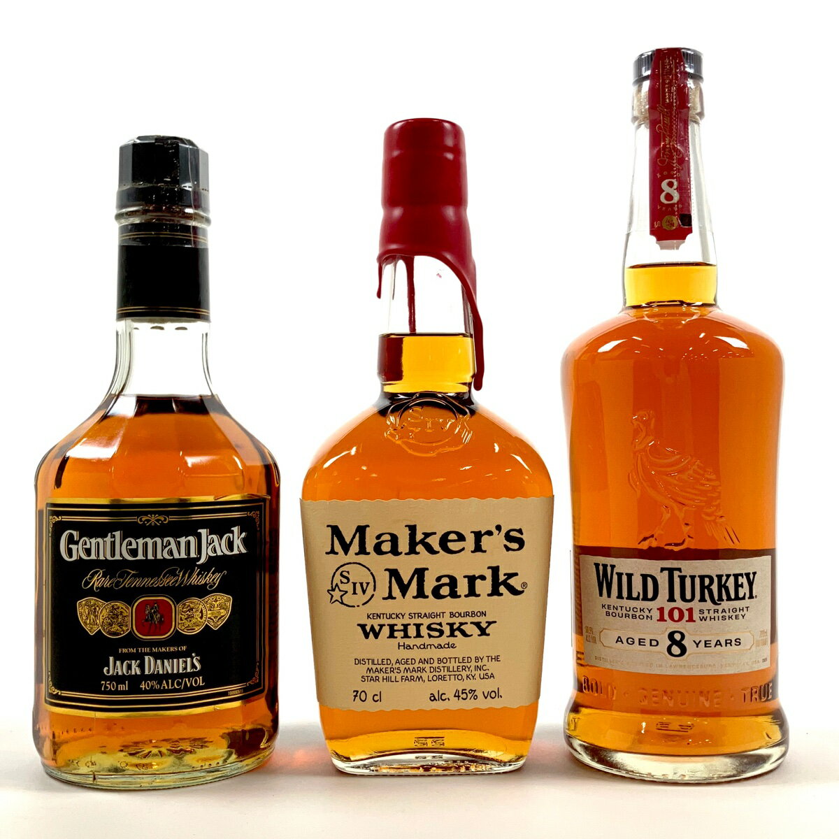 3本 JACK DANIEL'S Maker's Mark WILD TURKEY アメリカン ウイスキー セット 【中古】