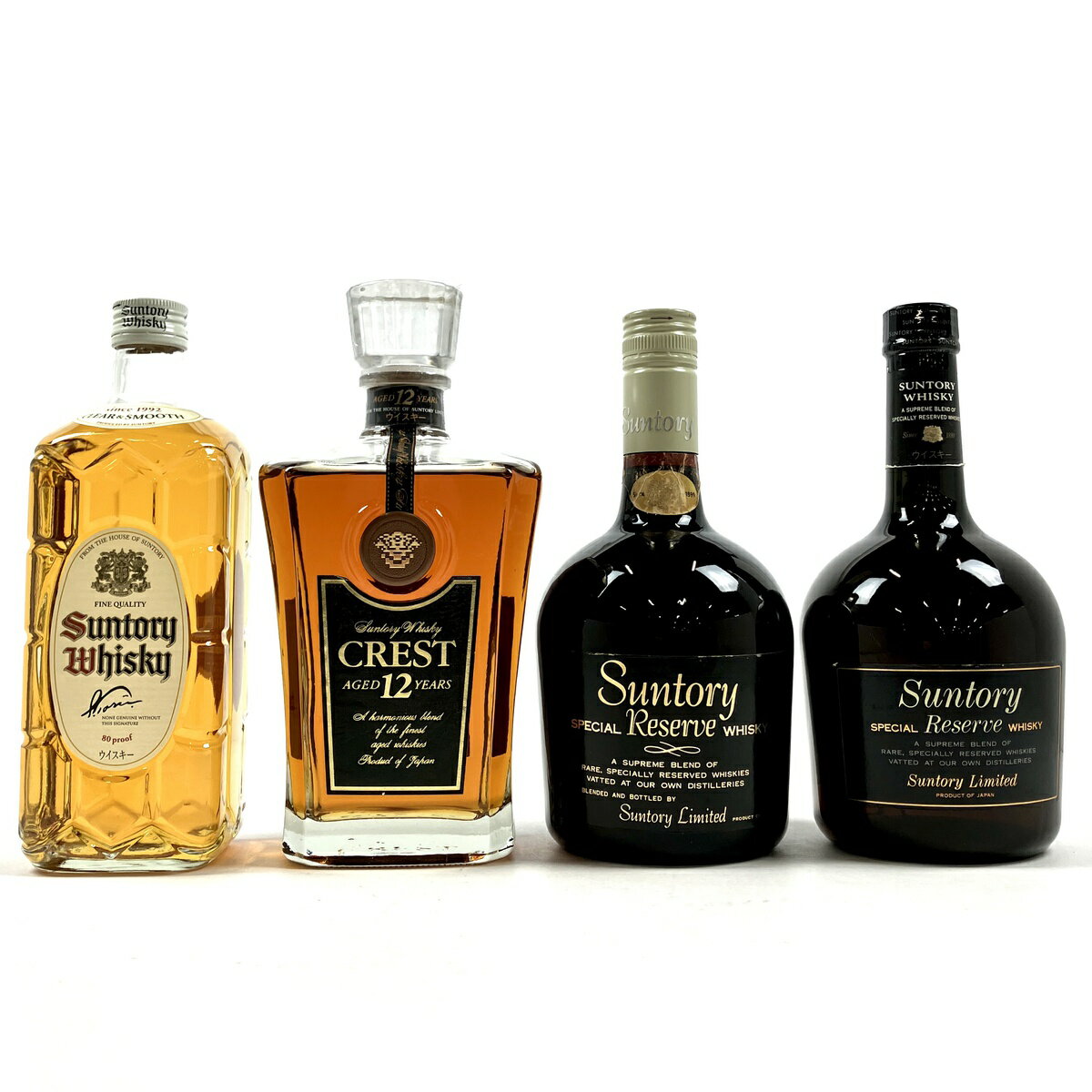 【東京都内限定発送】 4本 サントリー SUNTORY CLEAR&SMOOTH 角瓶 クレスト 12年 スペシャルリザーブ ウイスキー セット 【中古】