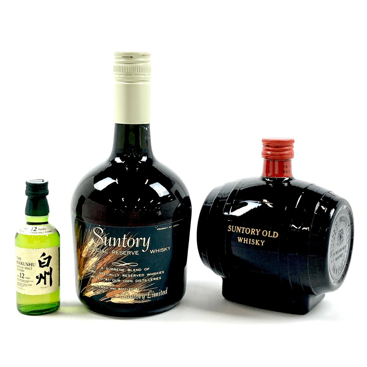 【東京都内限定発送】 3本 サントリー SUNTORY 白州 12年 シングルモルト ミニボトル スペシャルリザーブ オールド 樽型 ウイスキー セット 【中古】