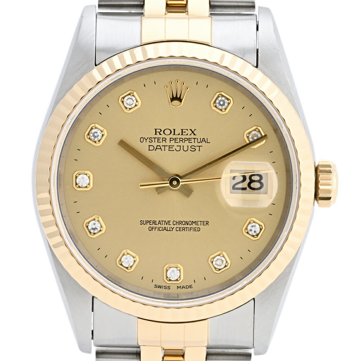 【ラッピング可】 ロレックス ROLEX デイトジャスト 10Pダイヤ 16233G 腕時計 SS YG ダイヤモンド 自動巻き シャンパンゴールド メンズ 【中古】