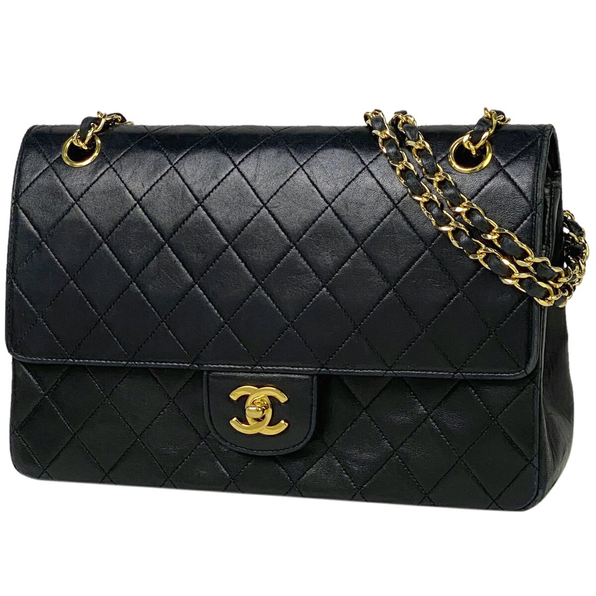 【在庫一掃】 シャネル CHANEL マトラッセ Wフラップ チェーン ショルダーバッグ ココマーク レザー ブラック レディース 【中古】