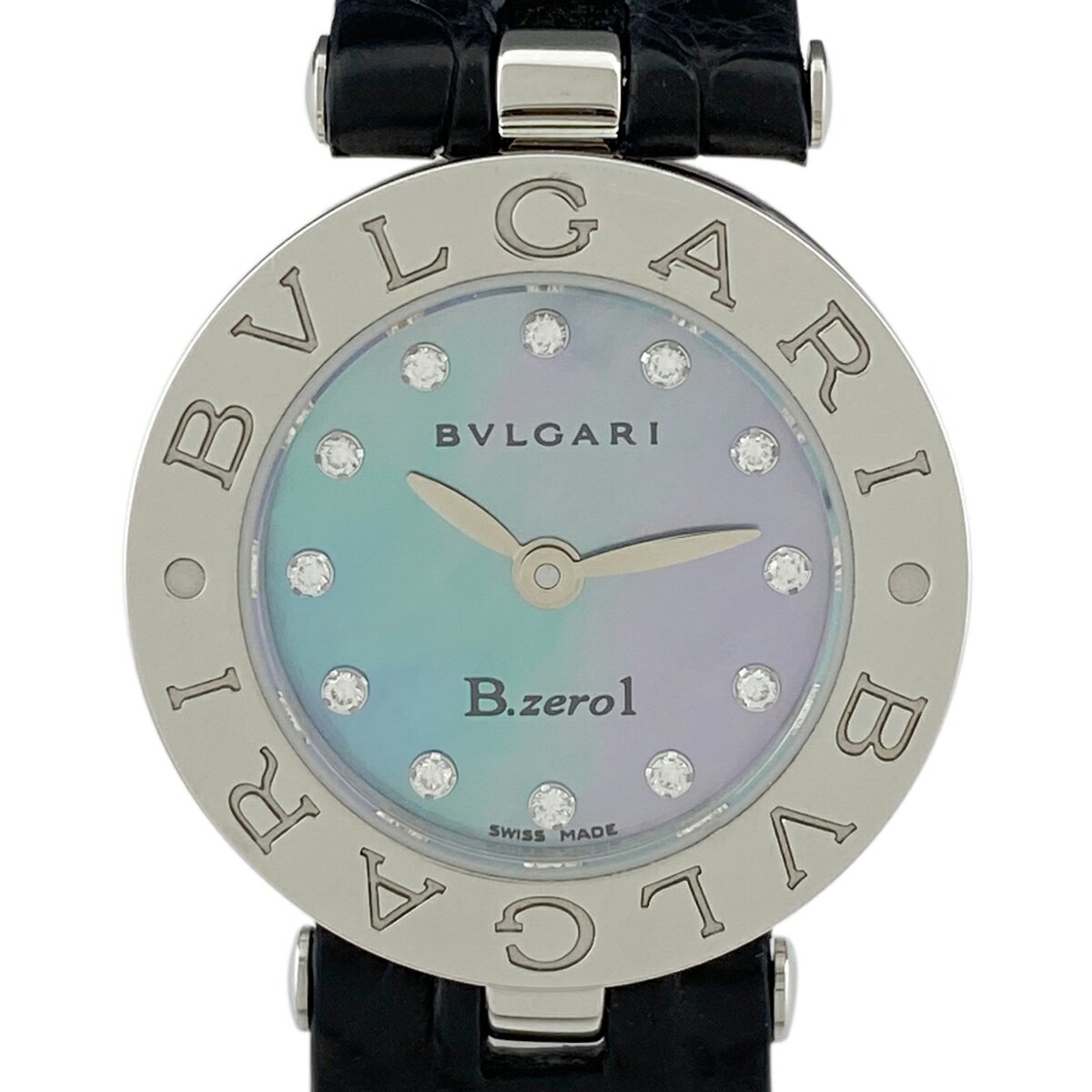 35％OFF 【ラッピング可】 ブルガリ BVLGARI ビーゼロワン B-zero1 12Pダイヤ シェル BZ22S 腕時計 SS レザー ダイヤモンド クォーツ ブルー レディース 【中古】 msp39