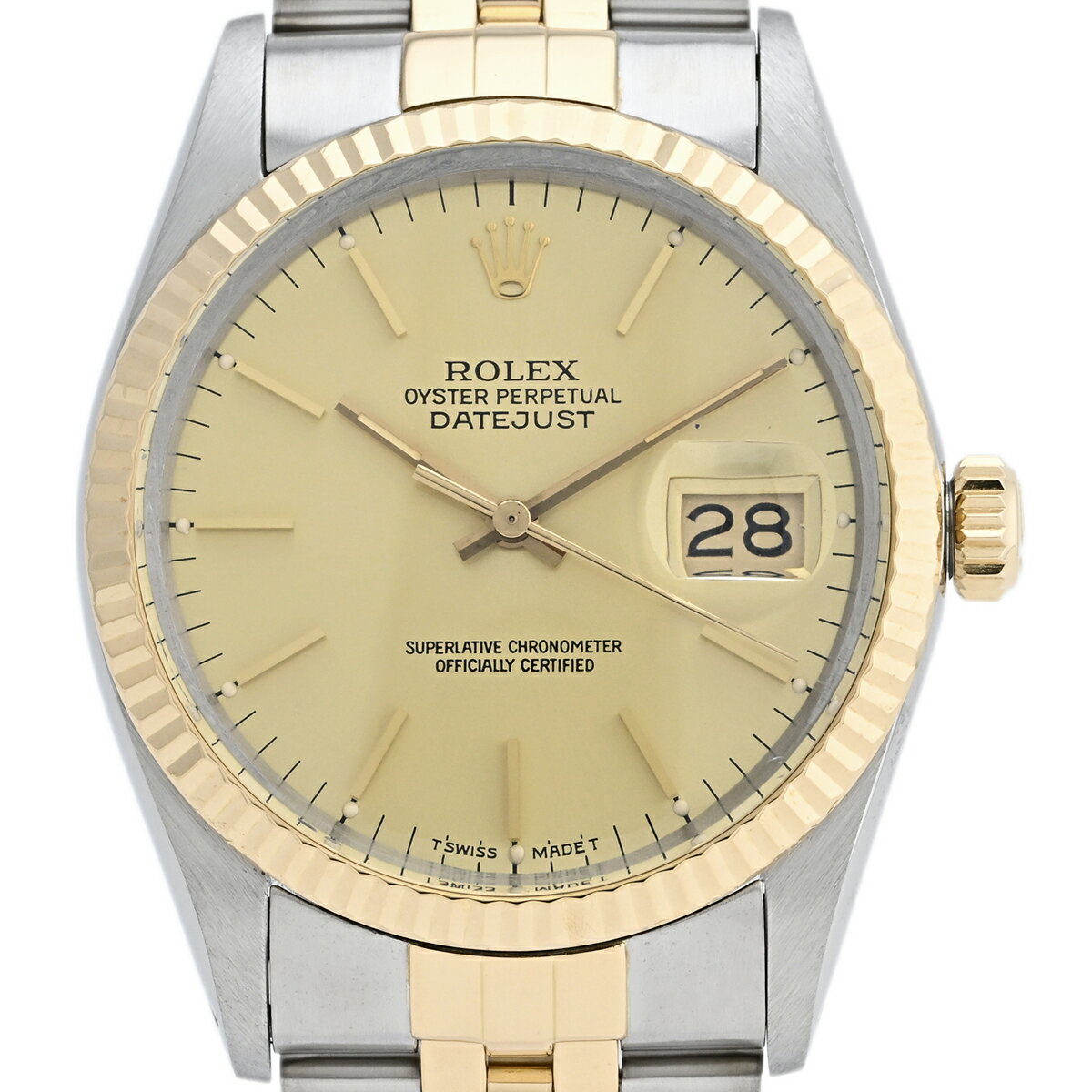 【ラッピング可】 ロレックス ROLEX デイトジャスト 16013 腕時計 SS YG 自動巻き シャンパンゴールド メンズ 【中古】