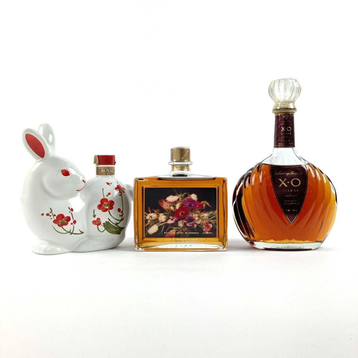 44％OFF 【東京都内限定発送】 3本 サントリー SUNTORY ローヤル 12年 卯 ローヤル EXPO’90 花の万博 XO デラックス ブランデー ウイスキー セット 【中古】