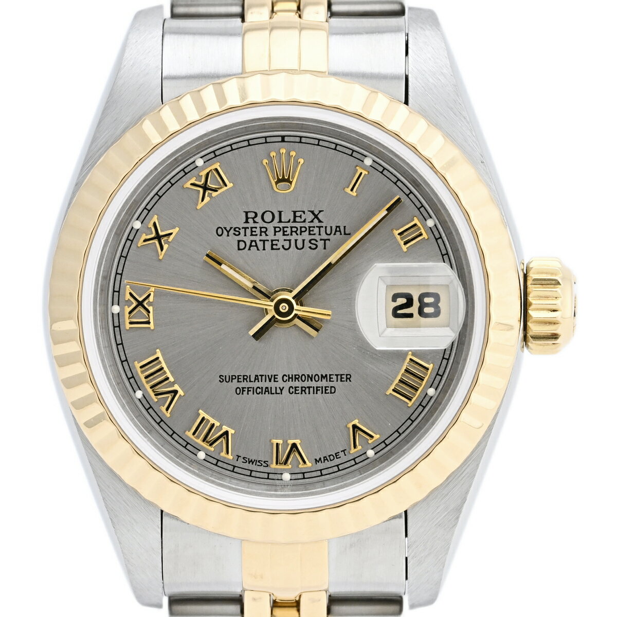 【ラッピング可】 ロレックス ROLEX デイトジャスト ローマン 69173 腕時計 SS YG 自動巻き グレー レディース 【中古】