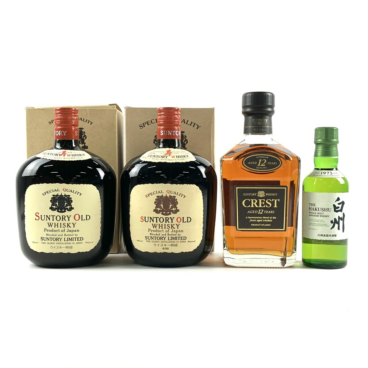 【東京都内限定発送】 4本 サントリー SUNTORY オールド寿 クレスト 12年 旧ボトル 白州 シングルモルト ウイスキー セット 【中古】